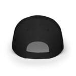 Top-down view of a black baseball cap with visible crown panels and back opening against a white background, conveying the hat's structure.