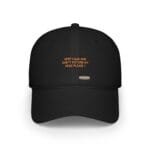 Black baseball cap featuring an orange slogan: 'KEEP CALM AND DON'T DISTURB MY HEAD PLEASE!'