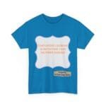 Blue T-shirt with a white decorative frame and orange text: 'Continuous learning is improving your culture's mindset', plus a designer label at the bottom right.