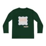 Dark green long-sleeve shirt featuring a pale, scalloped-edged label in the center with orange text: 'Continuous learning is improving your culture's mindset.'