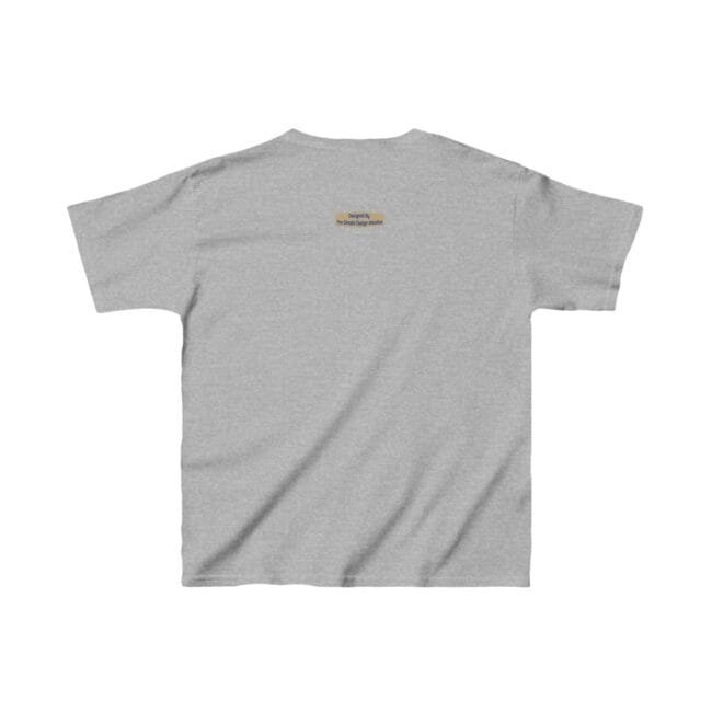 Back view of a light gray short-sleeve T-shirt with a small rectangular label centered near the upper back.