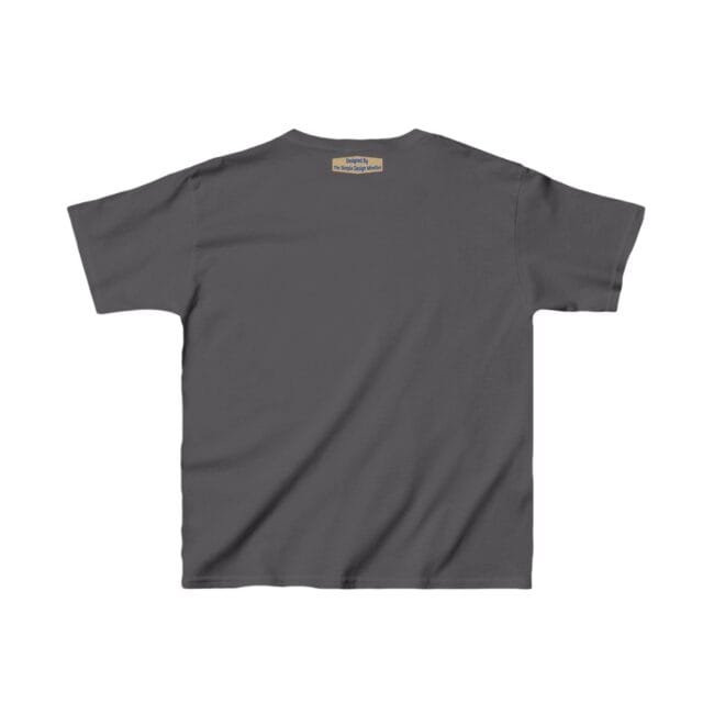 Gray T-shirt laid flat, back view, small beige label centered at the neckline area.