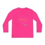 Bright pink long-sleeve shirt with a blue decorative badge and the message 'FOCUS ON WHAT YOU ARE DOING' in orange text.