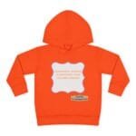 Orange hoodie with a white badge-shaped print on the chest reading, 'Continuous learning is improving your culture's mindset', plus a small designer label underneath.
