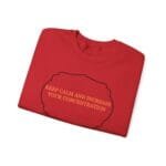Red T-shirt featuring a black outline cloud/brain shape with orange text: 'KEEP CALM AND INCREASE YOUR CONCENTRATION'