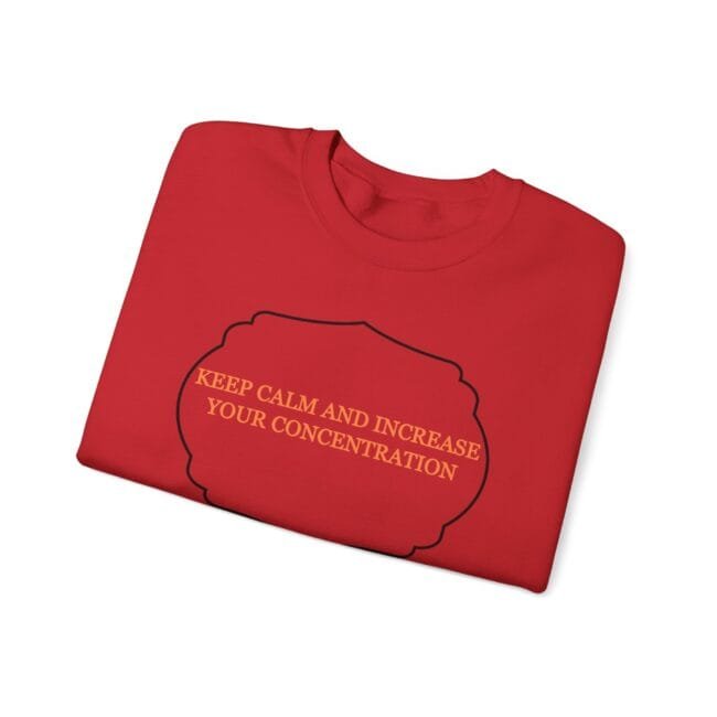 Red T-shirt featuring a black outline cloud/brain shape with orange text: 'KEEP CALM AND INCREASE YOUR CONCENTRATION'