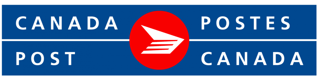 Canada Post Logo Logotype | the Mindset Designed Canada Post Logo on a Blue Banner with a Red Circle and White Emblem in the Center