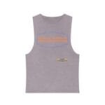 Gray sleeveless tank top with an orange slogan framed in blue: 'BREATHE IN THE FRESH AIR TO EMPOWER YOUR ENERGY'