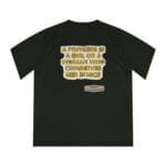 Black T-shirt featuring a bold gold-text slogan: 'A princess is a girl or a woman who conserves her ethics' centered on the back, with a small designer label beneath.