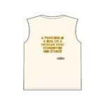 Cream sleeveless shirt with a gold-embossed quote: 'A princess is a girl or a woman who conserves her ethics' center-front (design tag on lower-right)