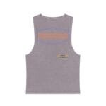 Gray sleeveless tank top with an orange slogan inside a blue decorative frame: “BREATHE IN THE FRESH AIR TO EMPOWER YOUR ENERGY.”