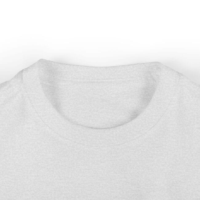 Close-up of a light gray crew-neck T-shirt fabric and collar.