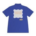 Blue shirt with a gray scalloped back panel bearing the text 'Continuous learning is improving your culture's mindset'.