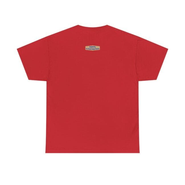 Back view of a plain red short-sleeve T-shirt with a small label at the upper back neckline.