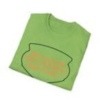 Light-green T-shirt folded with a speech-bubble outline and orange text: 'KEEP CALM AND DON'T DISTURB MY HEAD PLEASE!'