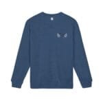 Blue crewneck sweatshirt featuring a small embroidery on the left chest that says 'Walk For Your Health' with laurel motifs nearby on a plain background.