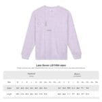 Sweatshirt with overlaid length and width measurement guides and a size chart labeled Lane Seven LS11004 sizes.