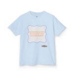 Light blue T-shirt with a cream center panel framed in purple; orange slogan reads 'Continuous learning is improving your culture's mindset'.