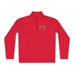 Red long-sleeve, quarter-zip shirt in bright red with a small chest logo that says 'Walk For Your Health'.