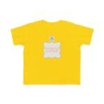 Bright yellow T-shirt featuring a lavender decorative back patch with orange text: 'Continuous learning is improving your culture's mindset,' and a small square logo above it.