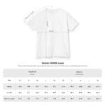 White Gildan 5000B t-shirt with measurement arrows for length, width, and sleeve length above a size chart.