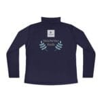 Navy long-sleeve shirt with a small square logo on the upper back and the text “Walk For Your Health” flanked by teal leafy stems.