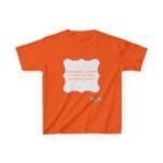 Orange T-shirt featuring a light gray, scalloped badge outlined in blue with the slogan 'Continuous learning is improving your culture's mindset' centered on the chest. Includes a small designer label at the bottom right of the print area.