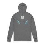 Grey hoodie featuring a center-front design: 'Walk For Your Health' flanked by teal leafy branches and a small square logo above.