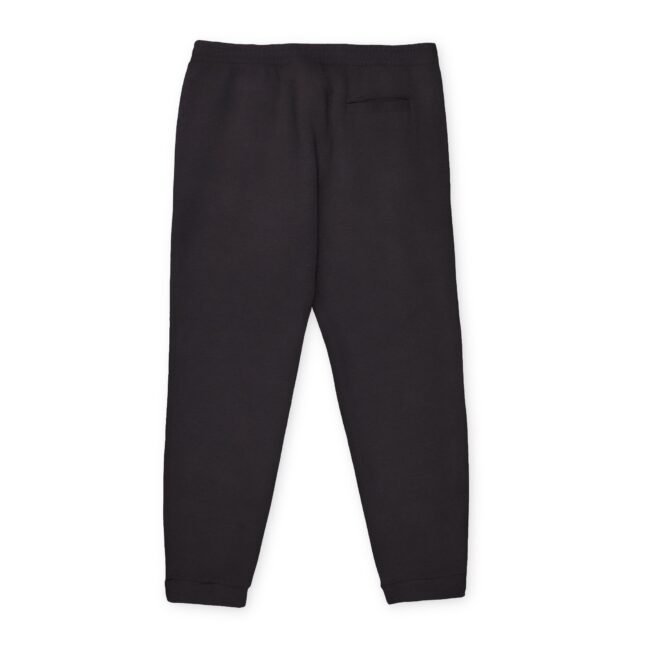 Back view of black jogger pants with a single rear pocket.