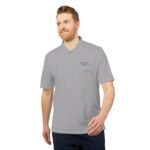 Man wearing a light gray polo shirt with an embroidered 'Walk For Your Health' logo on the left chest.