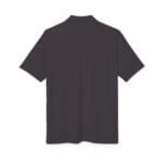 Back view of a plain dark charcoal short-sleeve polo shirt.