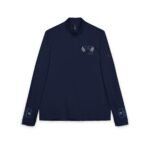 Navy long-sleeve polo with embroidered crest on the left chest and an Adidas logo on the right sleeve.