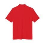 Back view of a red short-sleeve polo shirt with a collar.