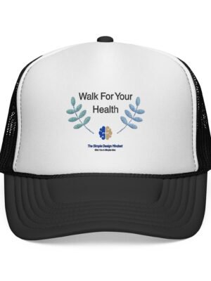 12532632637750970046_2048jpeg Front view of a white backpack with black sides, featuring a leafy blue graphic and the text 'Walk For Your Health' on the front panel.