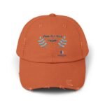 Orange baseball cap with embroidered text reading 'Walk For Your Health' and blue leafy design on the front.