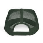 Top-down view of a dark green mesh baseball cap with an adjustable back strap.
