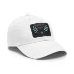 White baseball cap featuring a black patch that says 'Walk For Your Health' with teal leaf designs on the patch.