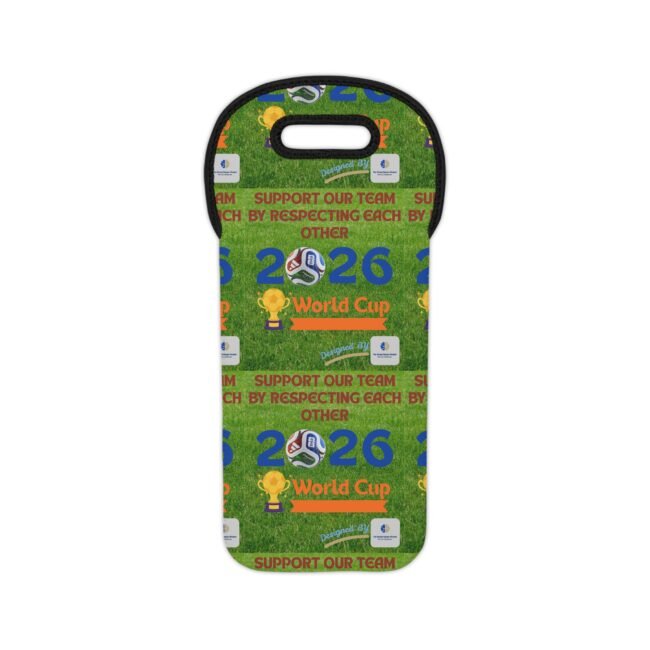 Rounded badge with a soccer World Cup theme on green grass, reading 'World Cup' and 'Support Our Team' with soccer ball icons (decorative patch).