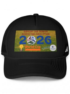 Partial View of a Black Backpack with a Colorful Sticker Reading 'world Cup 2026' on the Front Panel.