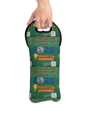 13967867932239928340_2048jpeg Hand gripping a circular promotional bag with a green grass design reading 'World Cup 2026' and supporting text logos.