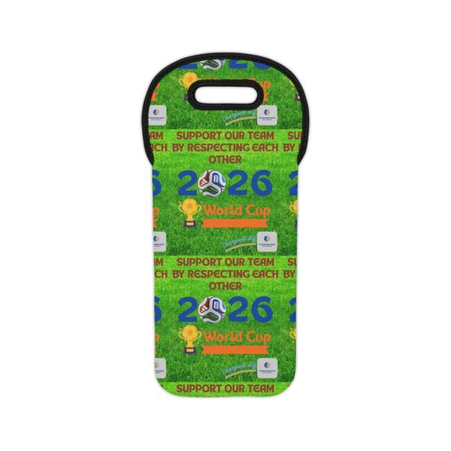 Bright green grass-themed item with text reading 'Support Our Team' and 'World Cup' along with soccer graphics, likely a fundraiser or team support badge badge design surface.