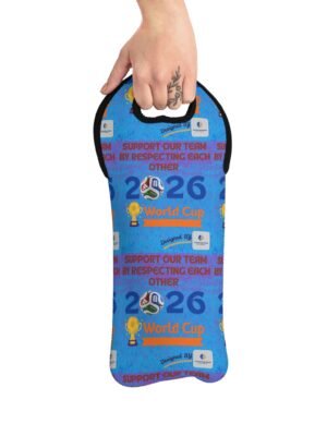 8562649211838617657_2048jpeg Hand gripping a blue circular poster featuring World Cup 2026 text and soccer imagery.